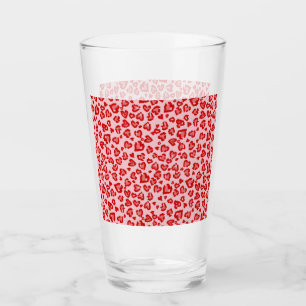 Verre Motif Léopard de Cœurs en Rouge sur Fond Rose