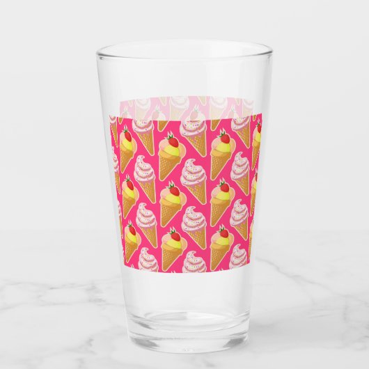 Verre Motif rose Kawaii avec crème glacée aux fraises (Devant)