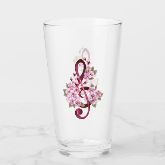 Verre Musical treble clef notes with sakura flowers (Dos)