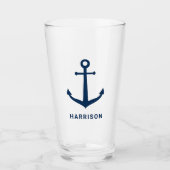 Verre Nautical Navy Blue Custom Name Ancre de bateau (Devant)