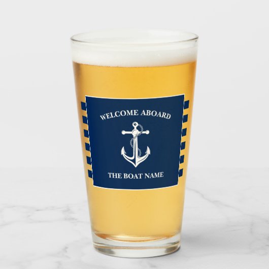 Verre Nautical Navy Blue Welcome Aboard Nom du bateau An (Devant (rempli))