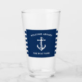Verre Nautical Navy Blue Welcome Aboard Nom du bateau An (Devant)