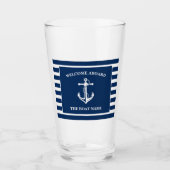 Verre Nautical Navy Blue Welcome Aboard Nom du bateau An (Devant)