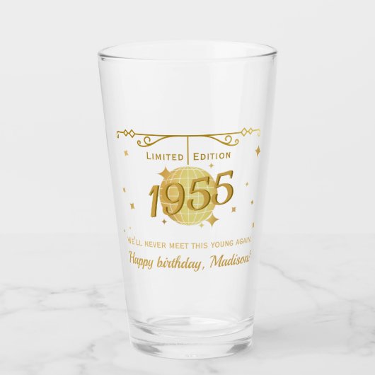 Verre Né en 1955 70e anniversaire fête boissons bière (Devant)