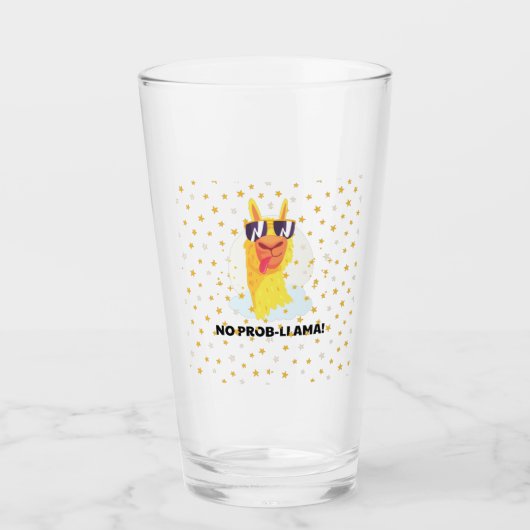 Verre No-Prob-Llama Drôle Mignonne Llama avec étoiles (Devant)