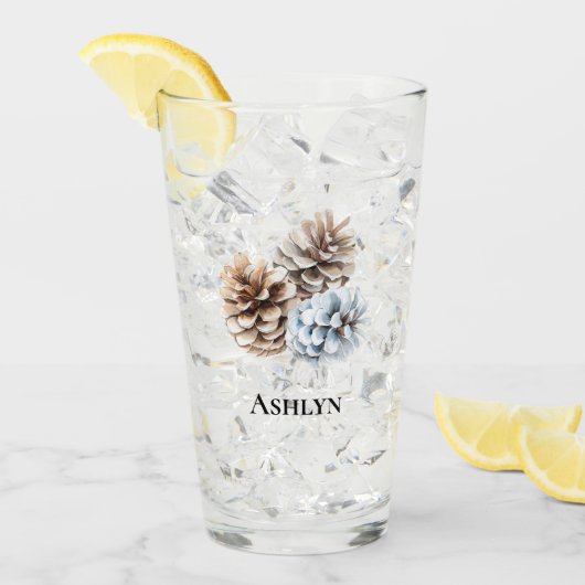 Verre Noël aux cônes de pin blanc bleu (Devant glace)