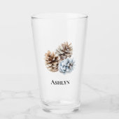 Verre Noël aux cônes de pin blanc bleu (Devant)