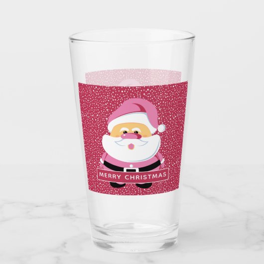 Verre Noël blanc rose mignon et neige (Devant)