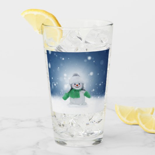 Verre Noël bonhomme de neige SlipperyJoe foulard vert m (Devant glace)