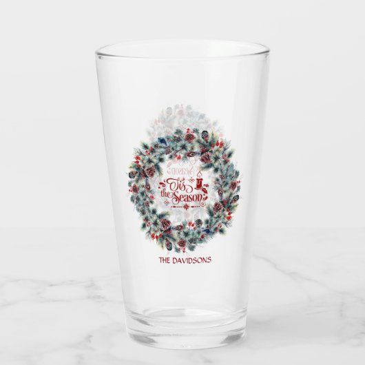 Verre Noël de Noël 'Tis Season Script Monogramme (Dos)