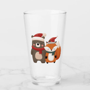 Verre Noël/hiver Mignonne Ours et renard
