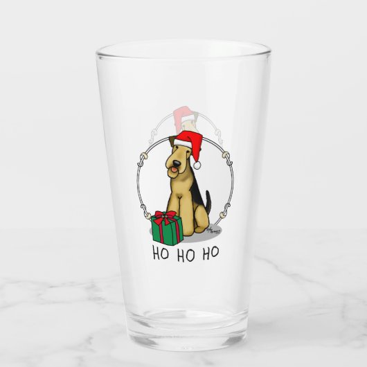 Verre Noël Père Noël Airedale Terrier HO HO Cher (Dos)