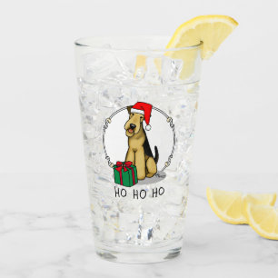 Verre Noël Père Noël Airedale Terrier HO HO Cher