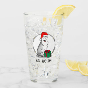 Verre Noël Santa Hat Sibérien Husky (argent) mignonne