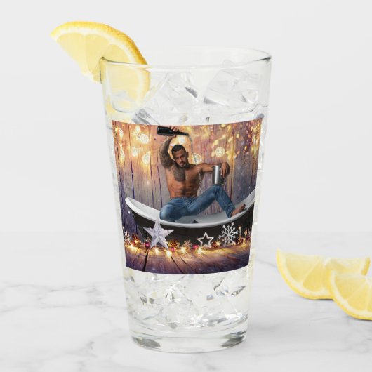 Verre Noël SlipperyJoe en or argent étoiles lumières hum (Devant glace)