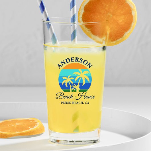 Verre Nom de famille Beach House Sun Palm Trees