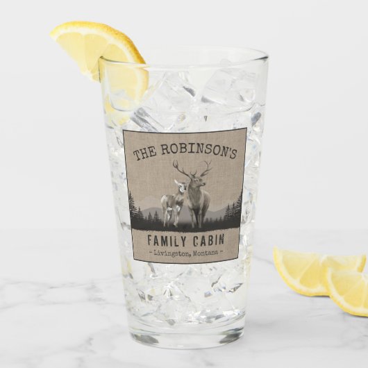 Verre Nom de la famille Cabine Deer Pine Tree Forest Bur (Devant glace)