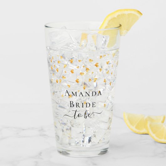 Verre Nom de la future mariée avec paillettes de coeurs  (Dos glace)