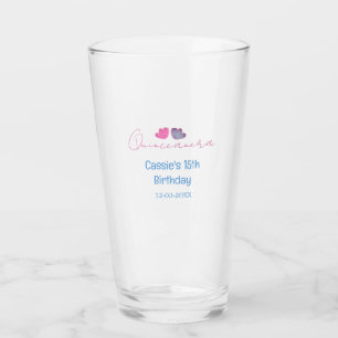 Verre nom de quinceanera 15e anniversaire fleur rose ble