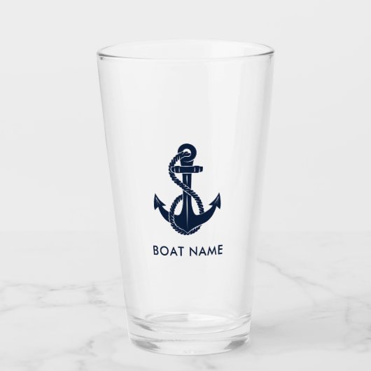 Verre Nom du bateau nautique Marine Ancre bleue Custom (Devant)