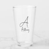 Verre Nom du monogramme Bière à script noir simple (Devant)