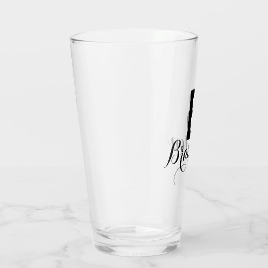 Verre Nom du monogramme Bière à script noir simple (Droite)