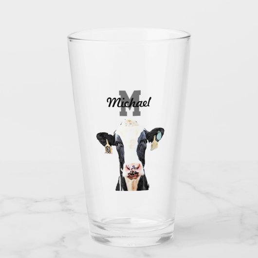 Verre Nom du monogramme Holstein Cow Dairy Farm Livestoc (Devant)