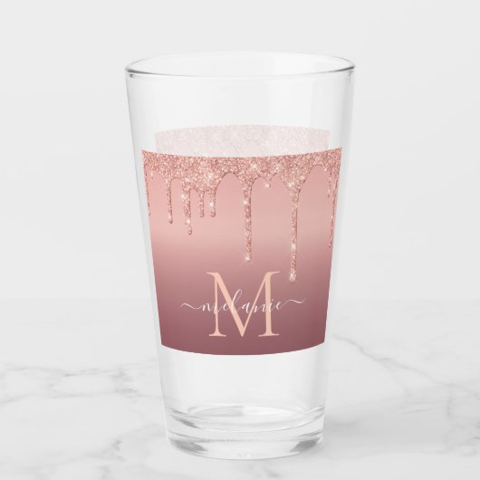 Verre Nom du monogramme Rose texte Parties scintillant d (Devant)