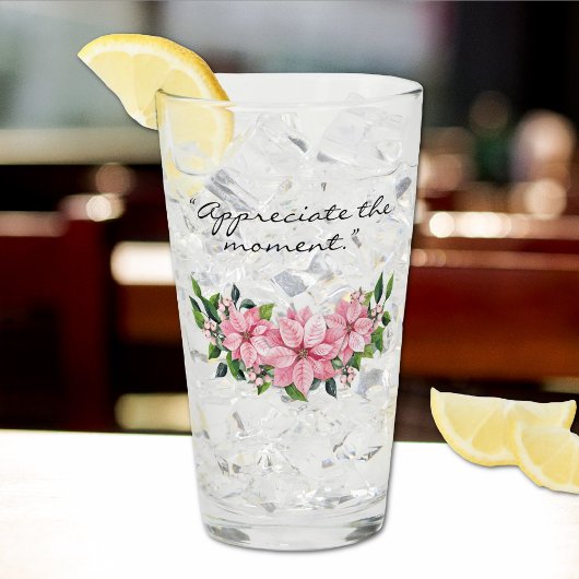 Verre Nom élégant Citation Pink Poinsettia 16oz Pint