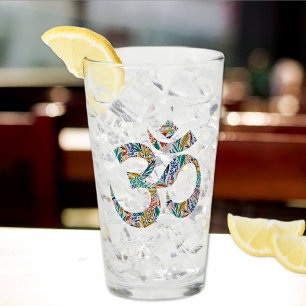 Verre Nom élégant, Colorful Botanical Om Symbole 16oz