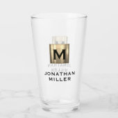 Verre Nom moderne Bière Monogramme Métal Brossé (Dos)