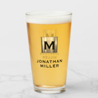 Nom moderne Bière Monogramme Métal Brossé