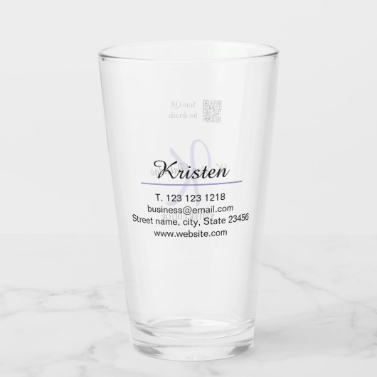 Verre Nom monogramme violet écrivain modifier le code QR (Dos)