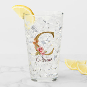 Verre Nom personnalisé Blush Rose lettre C en or