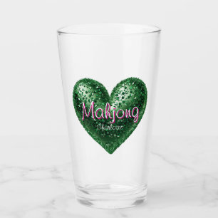 Verre Nom personnalisé Cœur Paillettes Vert Rose Mahjong