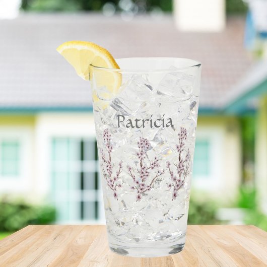 Verre Nom personnalisé Élégante Fleur de cerisier rose