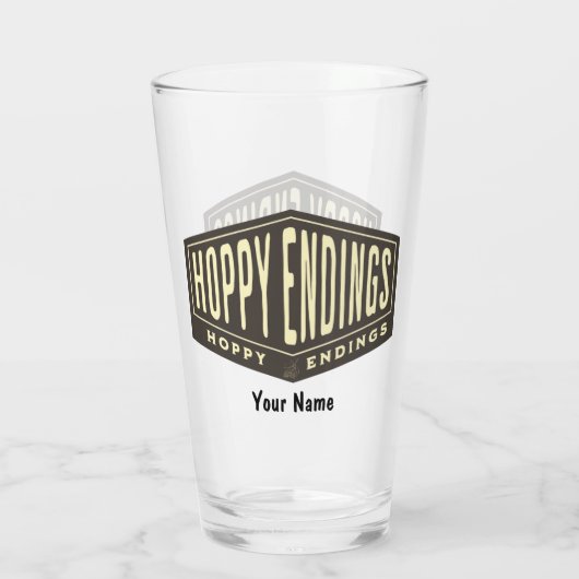Verre Nom personnalisé Hoppy Endings Funny Pint Beer Gla (Dos)