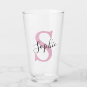 Verre Nom personnalisé moderne Monogramme rose (Devant)