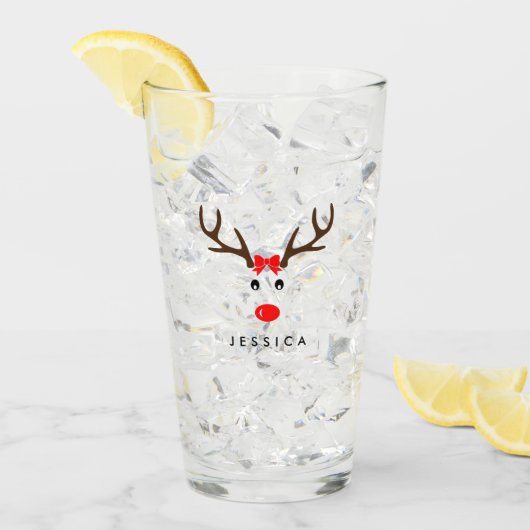 Verre Nom personnalisé Reindeer Noël Fête (Devant glace)