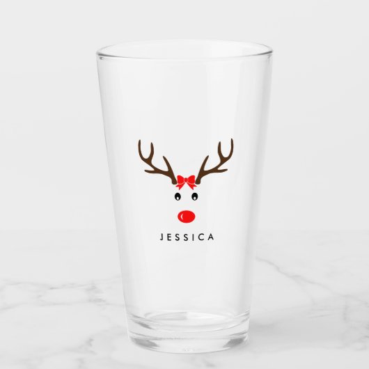 Verre Nom personnalisé Reindeer Noël Fête (Devant)