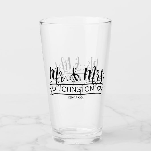 Verre Noms de famille nouvellement mariés Bannière M. & (Devant)