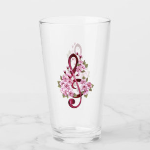 Verre notes de clé de sol musicale avec fleurs de Sakura