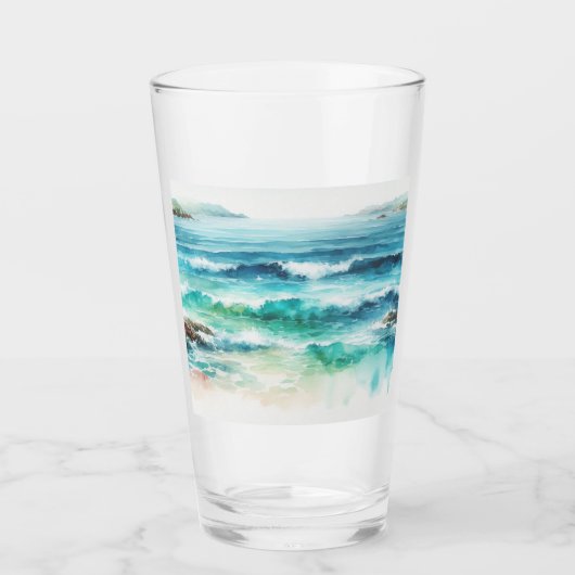 Verre Ocean Waves Beach Aquarelle Peinture (Devant)