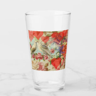 Verre Oiseaux de l'amour Vintage Antique Cœur