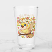 Verre Oiseaux mignons et heureux parmi les fleurs du pri (Dos)