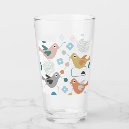 Verre Oiseaux Rétro Fleurs mignonnes Modernes Mi-Siècle (Dos)