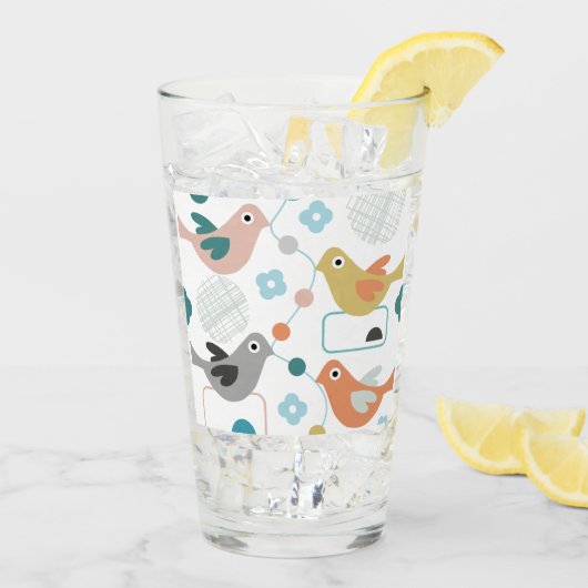 Verre Oiseaux Rétro Fleurs mignonnes Modernes Mi-Siècle (Dos glace)
