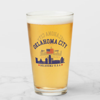 Verre Oklahoma City Skyline Beer Glass with U.S. Flag