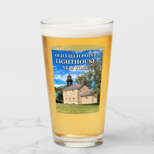 Verre Old Field Point Lighthouse, New York Pint Glass (Devant (rempli))