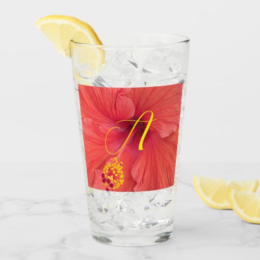 Verre Orange Hibiscus photo avec script initial (Devant glace)